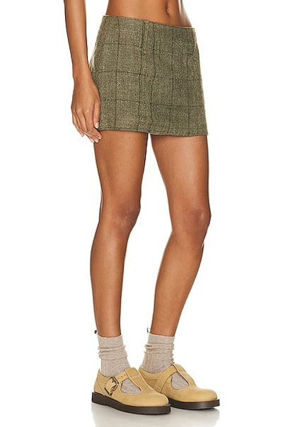 Shop Mimchik Wool Mini Skirt In Olive Check