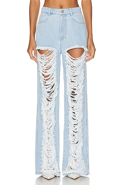 Shop Dion Lee Classic Denim Frayed Pant In Cyan