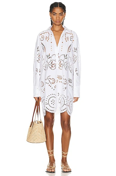 Shop Nili Lotan Mathilde Embroidered Poplin Dress In White