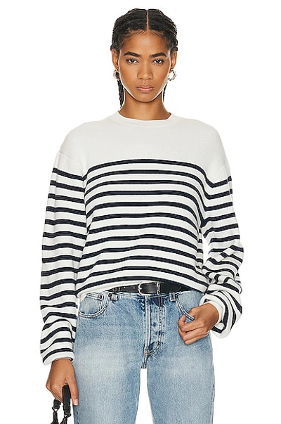 Shop Khaite Viola Sweater In Ivory & Navy Stripe