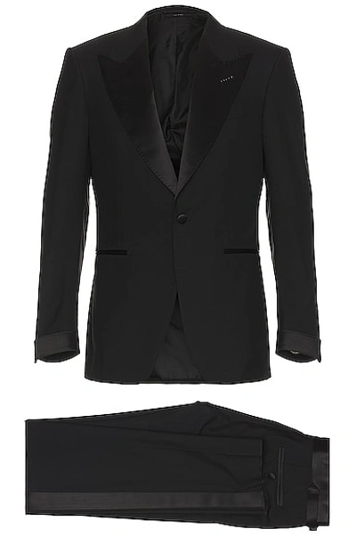 Shop Tom Ford Super 120's Plain Weave Shelton Evening Suit In Black