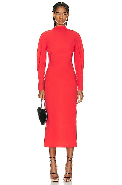 Shop Alaïa Long Sleeve Midi Dress In Rouge