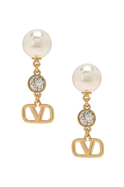 Shop Valentino V Logo Signature Pearl Earrings In Oro  Cream  & Crystal