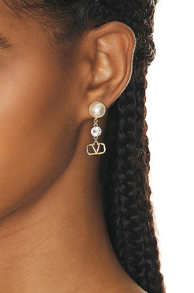 Shop Valentino V Logo Signature Pearl Earrings In Oro  Cream  & Crystal