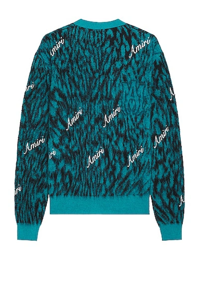 Shop Amiri Cheetah Cardigan In Aqua