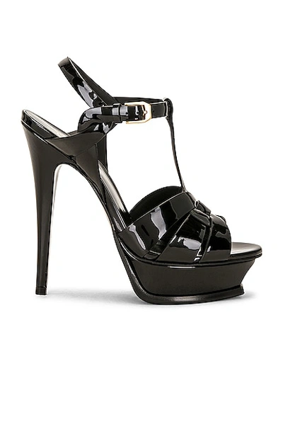 Saint Laurent Tribute Black Sandals With Platform In Patent Leather Woman In Nero