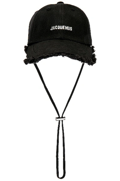 Jacquemus Le Casquette Artichaut Black Baseball Cap With Drawstring In Cotton Man In Black