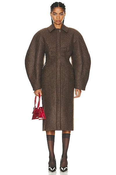 Shop Jacquemus Le Manteau Croissant Coat In Dark Brown