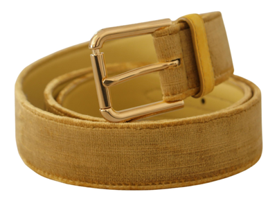 Shop Dolce & Gabbana Elegant Velvet Designer Gold-buckled Women's Belt In Yellow