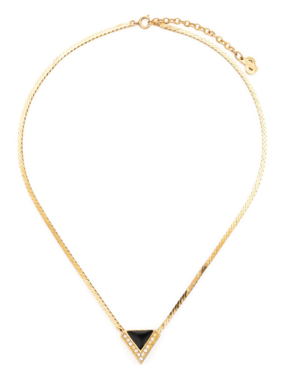 Pre-owned Dior 1990s  Rhinestone-embellished Chain Necklace In Gold