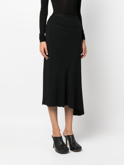 Shop Rick Owens Asymmetric Cotton-blend Midi Skirt In Black