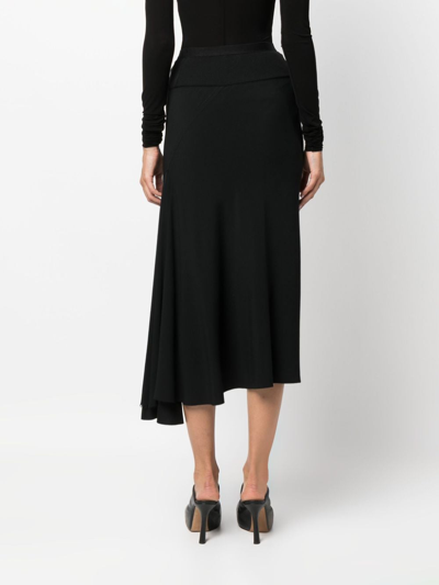 Shop Rick Owens Asymmetric Cotton-blend Midi Skirt In Black