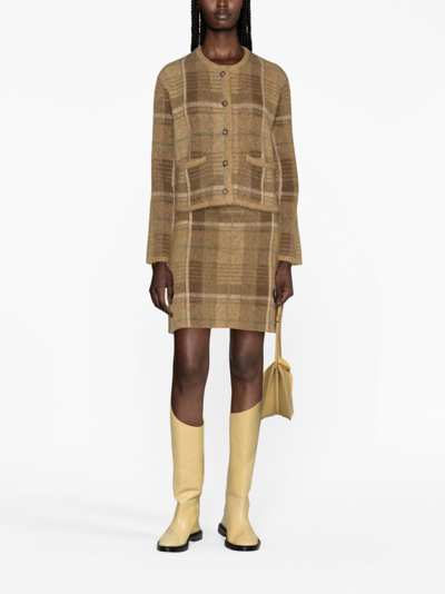 Shop Polo Ralph Lauren Checked Intarsia-knit Skirt In Neutrals