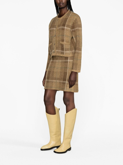 Shop Polo Ralph Lauren Checked Intarsia-knit Skirt In Neutrals