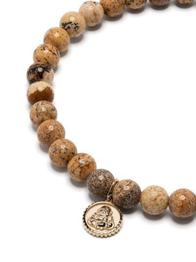 Sydney Evan 14kt Yellow Gold Buddha Beaded Bracelet In Brown