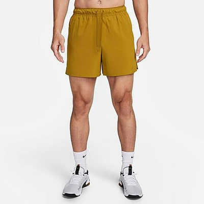 Shop Nike Men's Unlimited Dri-fit 5" Unlined Versatile Shorts In Bronzine/bronzine/bronzine