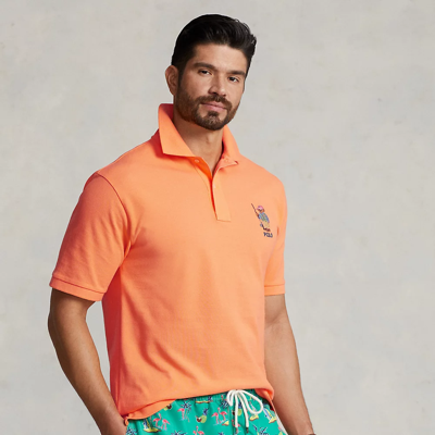 Shop Polo Ralph Lauren Polo Bear Mesh Polo Shirt In Sp23 Fair Orange Fishing