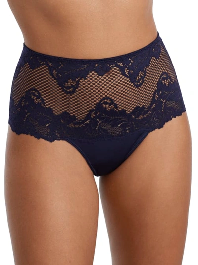 Shop Le Mystã¨re Lace Allure High-waist Thong In Evening Blue