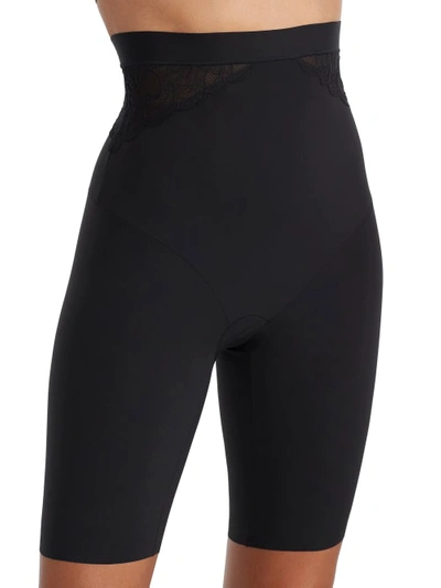 Shop Maidenform Eco Lace High-waist Thigh Slimmer In Black