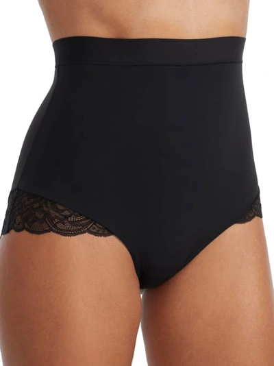 Shop Maidenform Eco Lace Firm Control Mid-brief In Black