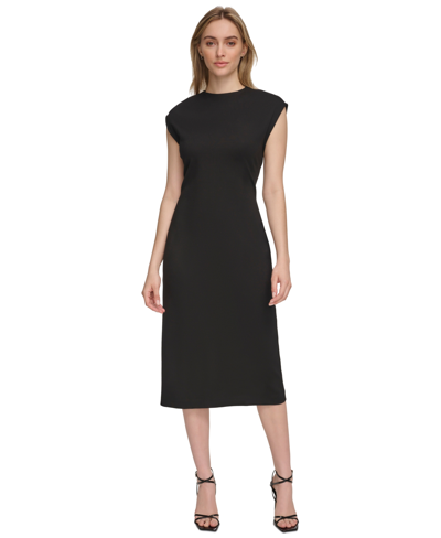 Shop Calvin Klein Women's Lux Ponte Midi Dress In Black