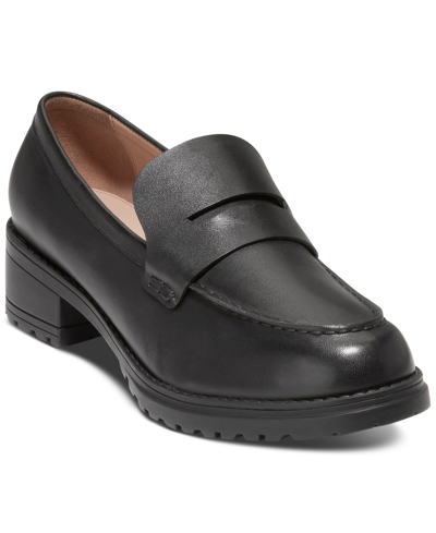 Shop Cole Haan Women's Camea Lug-sole Penny Loafer Flats In Black Leather
