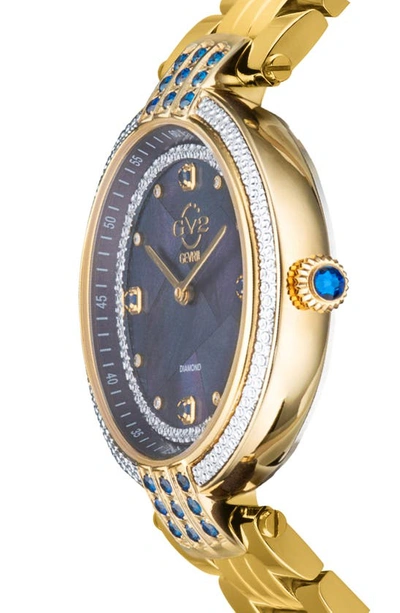 Gv2 Matera Swiss Quartz Blue Mother Of Pearl Dial Diamond Bracelet Watch, 35mm In Gold