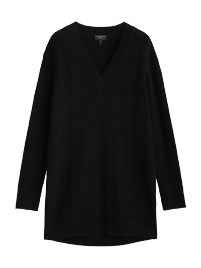 Shop Rag & Bone Women's Durham Herringbone-knit Cashmere Minidress In Black