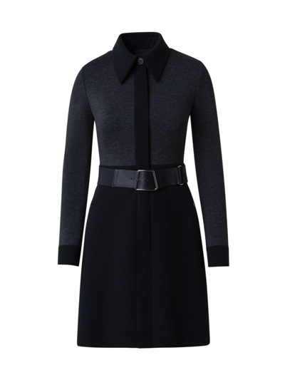 Shop Akris Women's Contrast Trim Belted Shirtdress In Black Charcoal