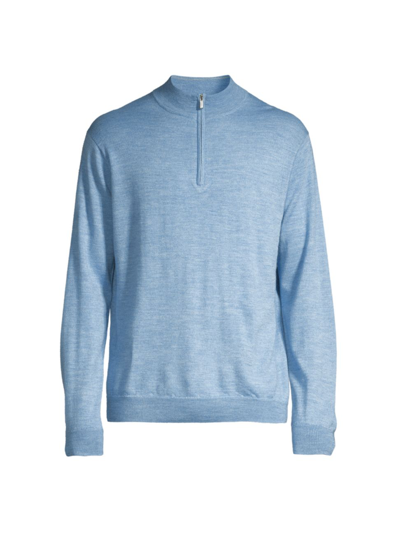 Shop Peter Millar Men's Crown Autumn Crest Quarter-zip Sweater In Cottage Blue