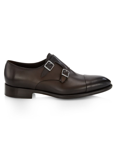 Shop Doucal's Men's Leather Double Monk Strap Shoes In Black