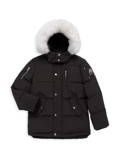 Shop Moose Knuckles Kid's 3q Down Jacket In Black White
