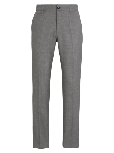 Shop Hugo Boss Men's Slim-fit Pants In Micro-patterned Virgin Wool In Silver