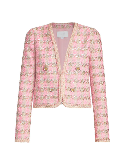 Shop Giambattista Valli Women's Cropped Metallic Tweed Jacket In Rose Gold