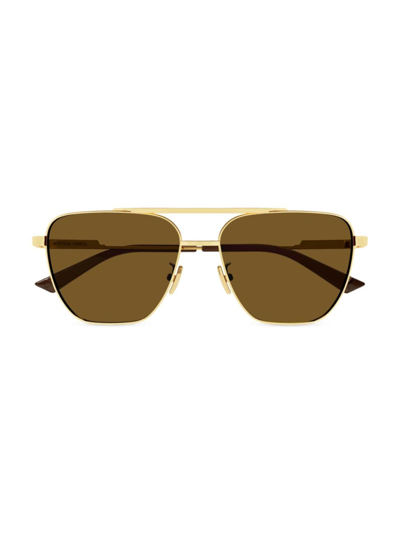 Shop Bottega Veneta Men's Light Ribbon 57mm Metal Navigator Sunglasses In Gold
