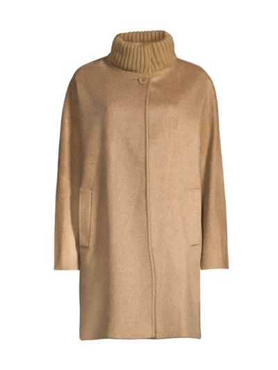 Shop Cinzia Rocca Women's Cashmere Knit-collar Coat In Camel