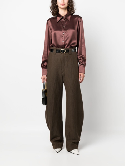 Shop Dolce & Gabbana Satin-finish Silk Shirt In Brown