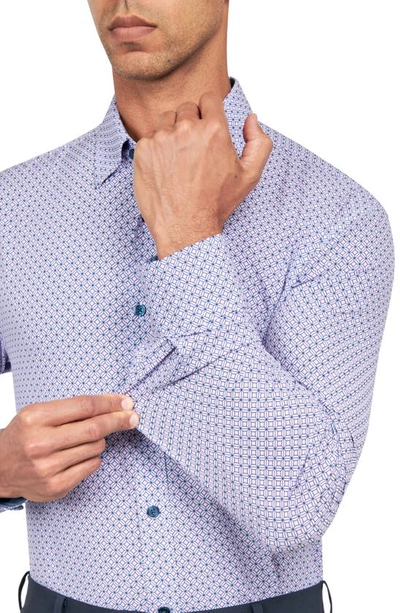 Shop Wrk Regular Fit Mosaic Geo Print Stretch Performance Dress Shirt In Blue/ Pink