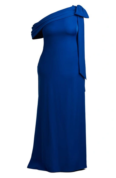 Shop Tadashi Shoji One-shoulder Bow Detail Crepe Gown In Royal Blue