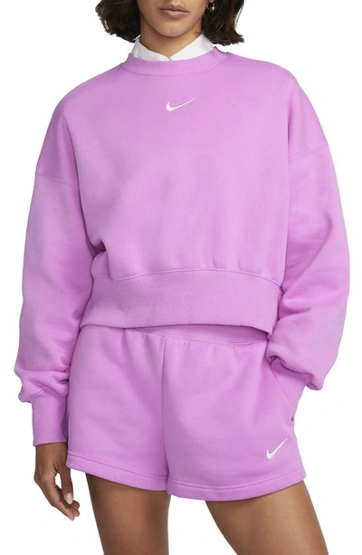 Shop Nike Phoenix Fleece Crewneck Sweatshirt In Rush Fuchsia/ Sail