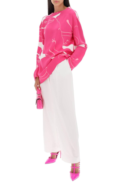Shop Valentino Cady Panther Blouse In Fuchsia,white