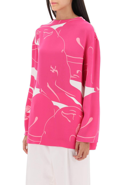 Shop Valentino Cady Panther Blouse In Fuchsia,white