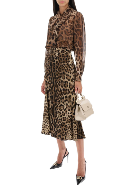 Shop Dolce & Gabbana Leopard Print Jersey Midi Skirt In Beige,brown