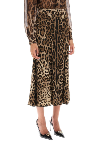 Shop Dolce & Gabbana Leopard Print Jersey Midi Skirt In Beige,brown