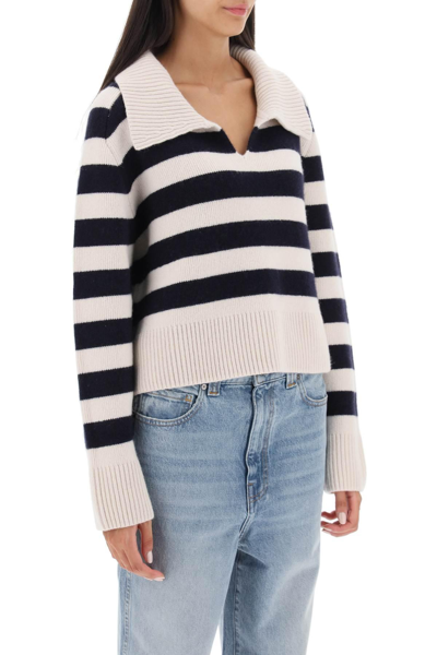 Shop Khaite 'franklin' Striped Cropped Sweater In White,blue