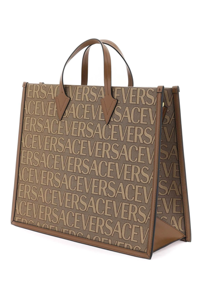 Shop Versace Allover Shopper Bag In Beige,brown