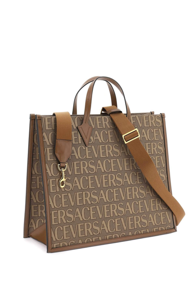 Shop Versace Allover Shopper Bag In Beige,brown