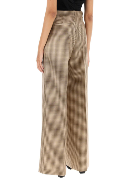 Shop Msgm Wide Leg Pants With Check Motif In Brown,beige