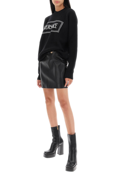 Shop Versace Medusa '95 Leather Mini Skirt In Black