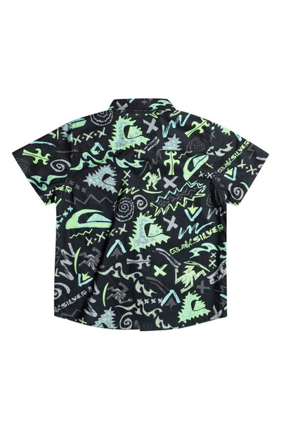 Shop Quiksilver Kids' Next Gen Print Short Sleeve Cotton Button-up Shirt In Black